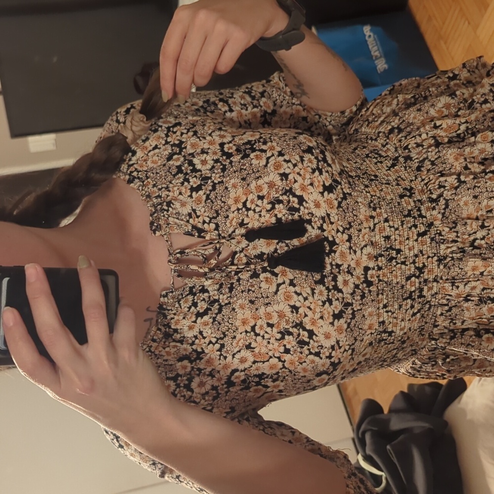 Patrons of Peace Black and Cream Floral Mini Dress - Picture 5 of 5